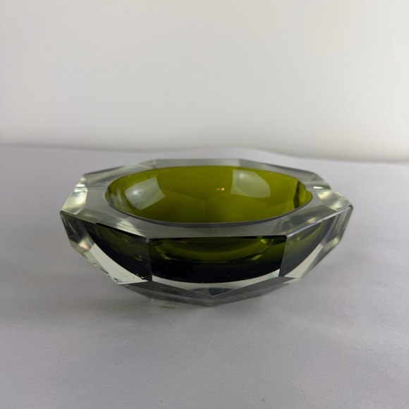 Murano Other - Vintage MCM 60s 70s Murano Glass Faceted Sommerso Green Ashtray